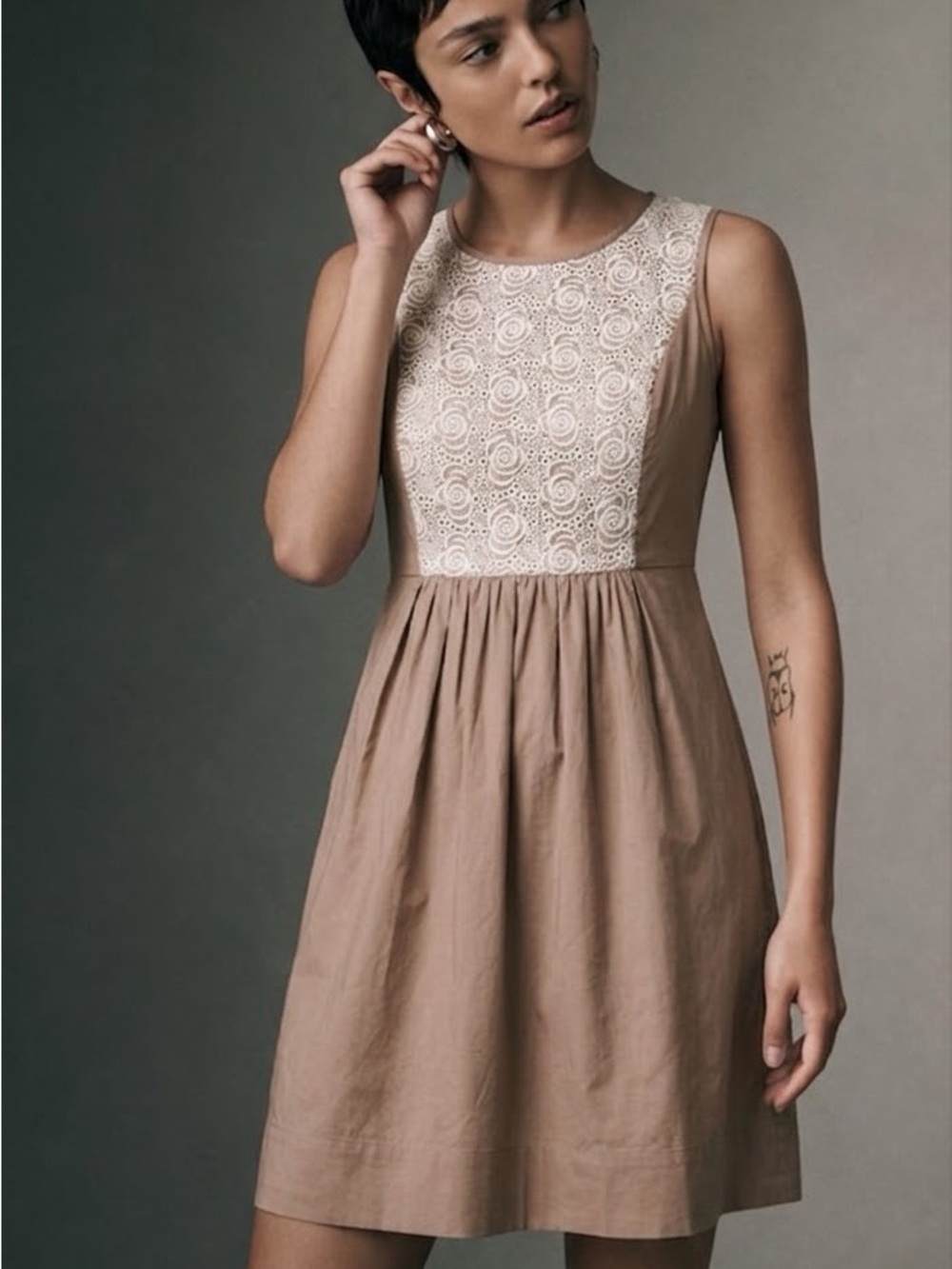 Anthropologie Lil floral embroidered lace cotton mini dress – size 4